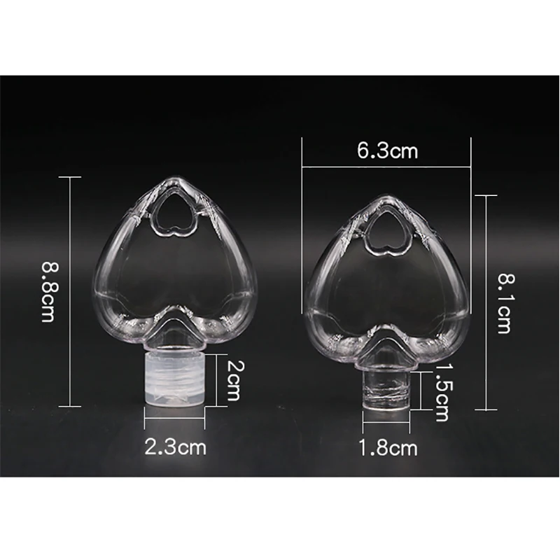 

5 Pcs 50ml Portable Heart Shape Empty Refillable Bottle With Key Ring Hook Travel Hand Sanitizer Bottle Hook Keychain Carrier