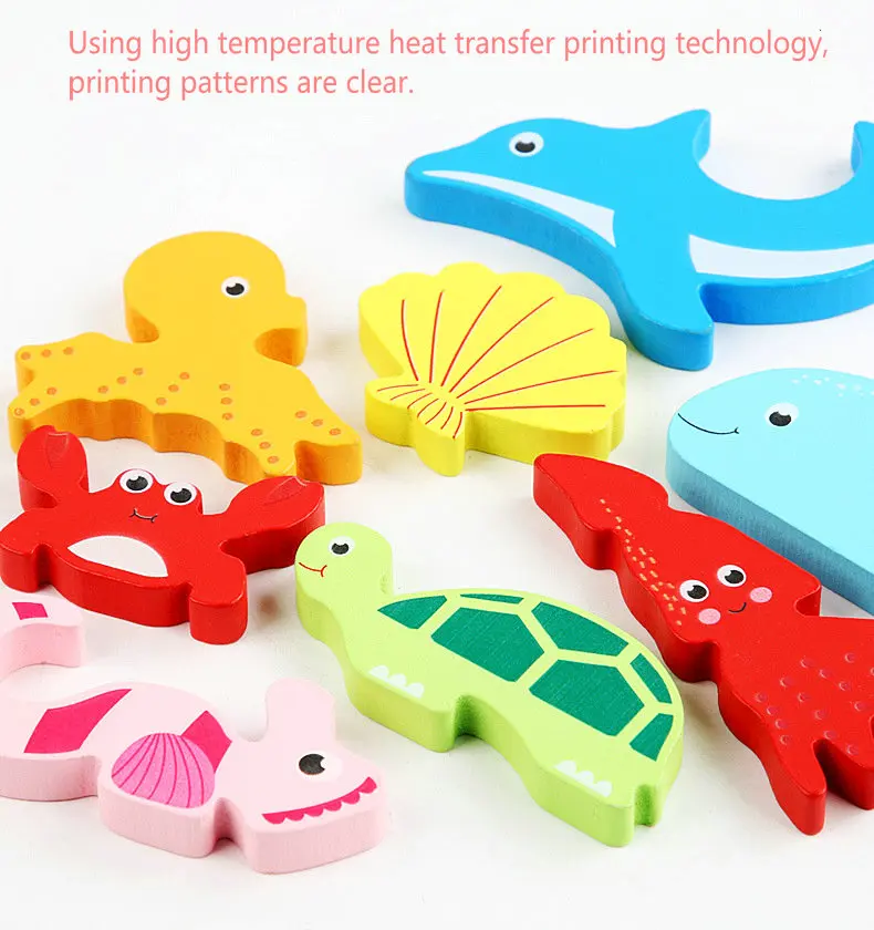 

New Arrive Cartoon Animal 3D Puzzle 8 Style Vehicles Fruit Fish Digital Creative Jigsaw Children Wooden Block Early Learning Toy