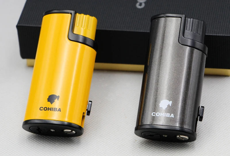 COHIBA Роскошная ветрозащитная сигарета металлическая зажигалка 3 фонарь Jet Flame