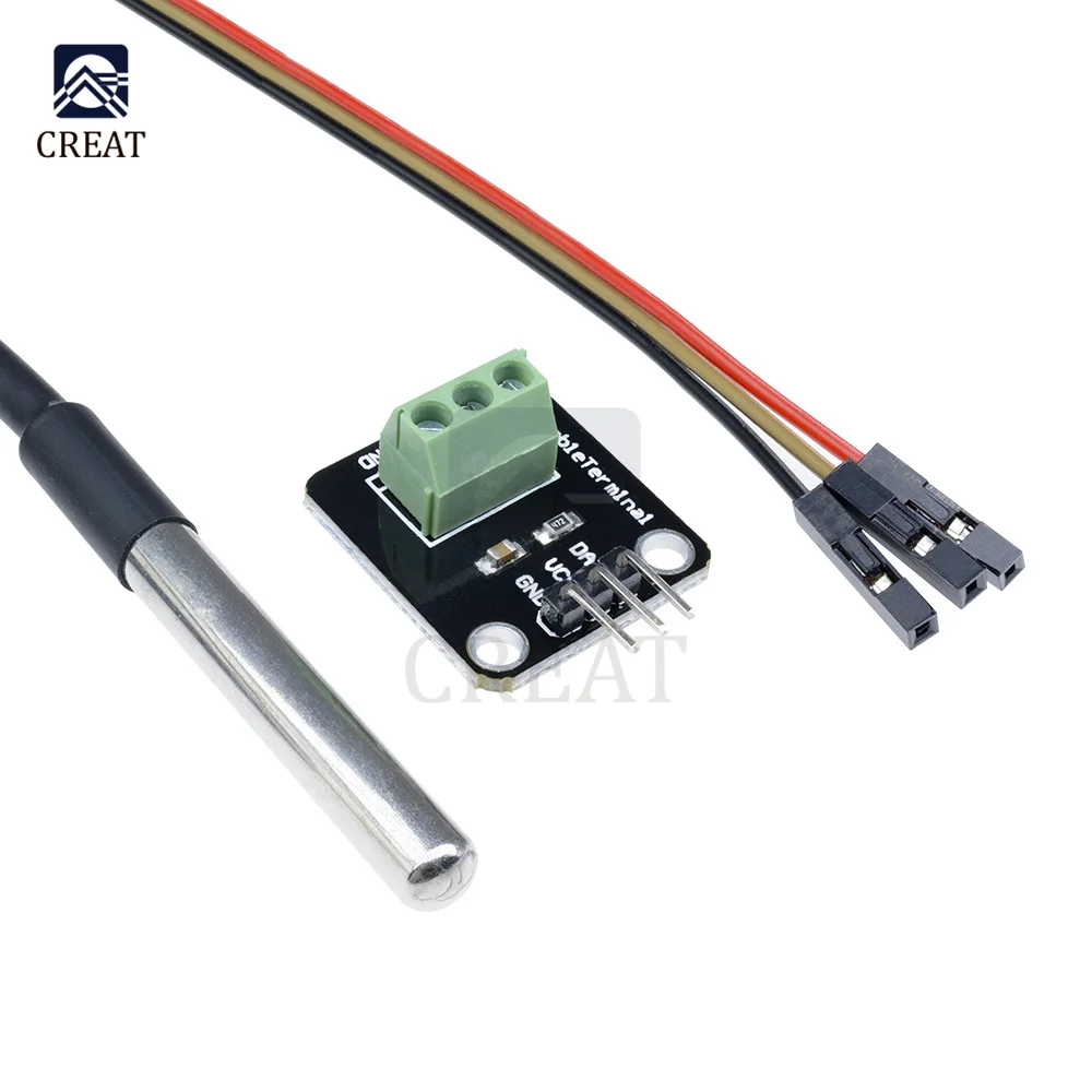 DS18B20 Temperature Sensor Module Kit Waterproof 100CM Digital Cable Stainless Steel Probe Terminal Adapter For Arduino | Электронные
