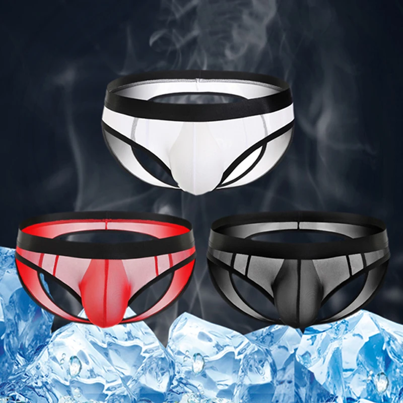

Men's Sexy Mesh Low Waist Double Pants Transparent Elastic Open Butt Briefs Men Brief Bikini Under Wear Man Srting Man