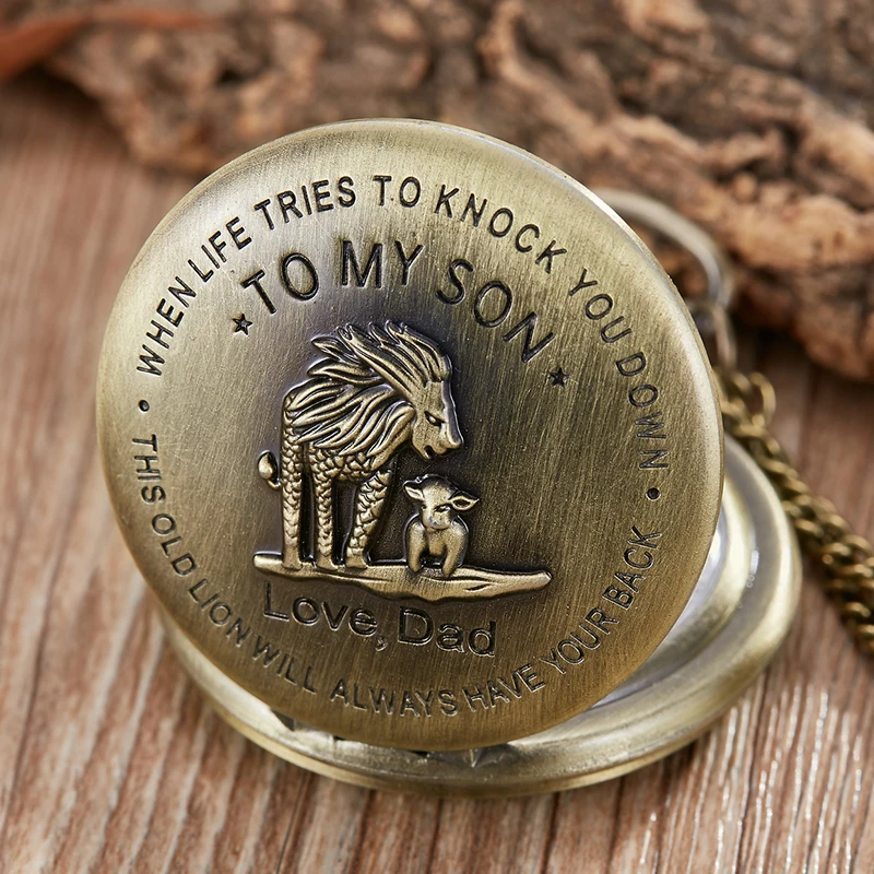 

To My Son Quartz Pocket Watch Vintage Bronze The Lion King Watches For Men Children's Day Kids Gift Present reloj de bolsillo