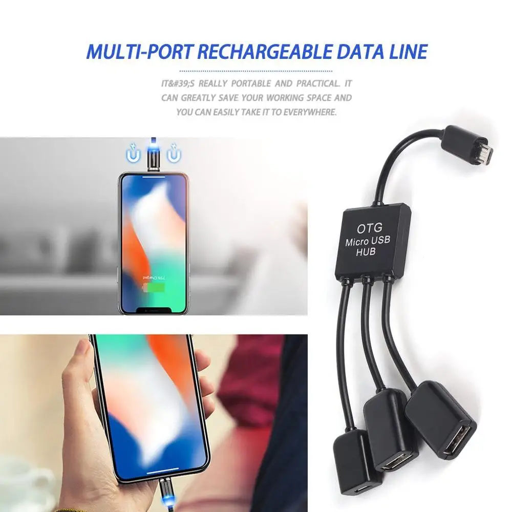 Перезаряжаемый Micro usb-хаб OTG соединитель Spliter Кабель для зарядки смартфона