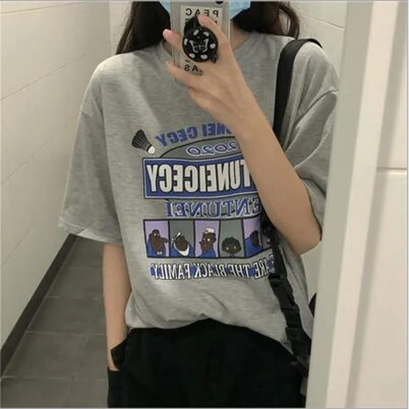 

Retro Style T shirts Women Vintage Print Short Sleeve Round Collar T-shirt Women Cotton Spandex Woman Tops