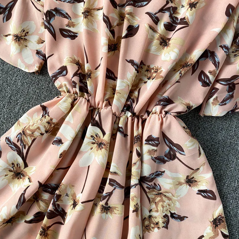 

FTLZZ Summer Women Printing V Neck Short Jumpsuits Female Sweet Ruffles Lace Up Wide Leg Jumpsuits Holiday Beach Style Jumpsuits