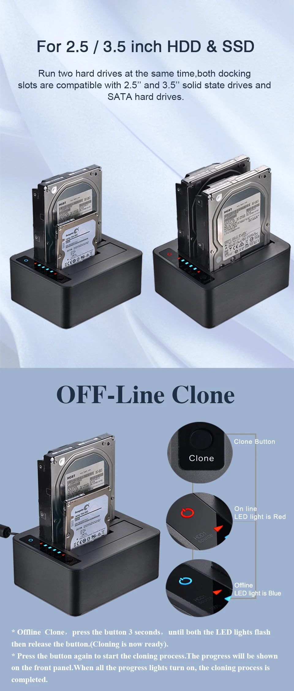 Uniatop UT5520B USB 3,0-Dual SATA III(6 Гбит/с) клон док-станция HDD Копир Дубликатор с функцией офлайн клон