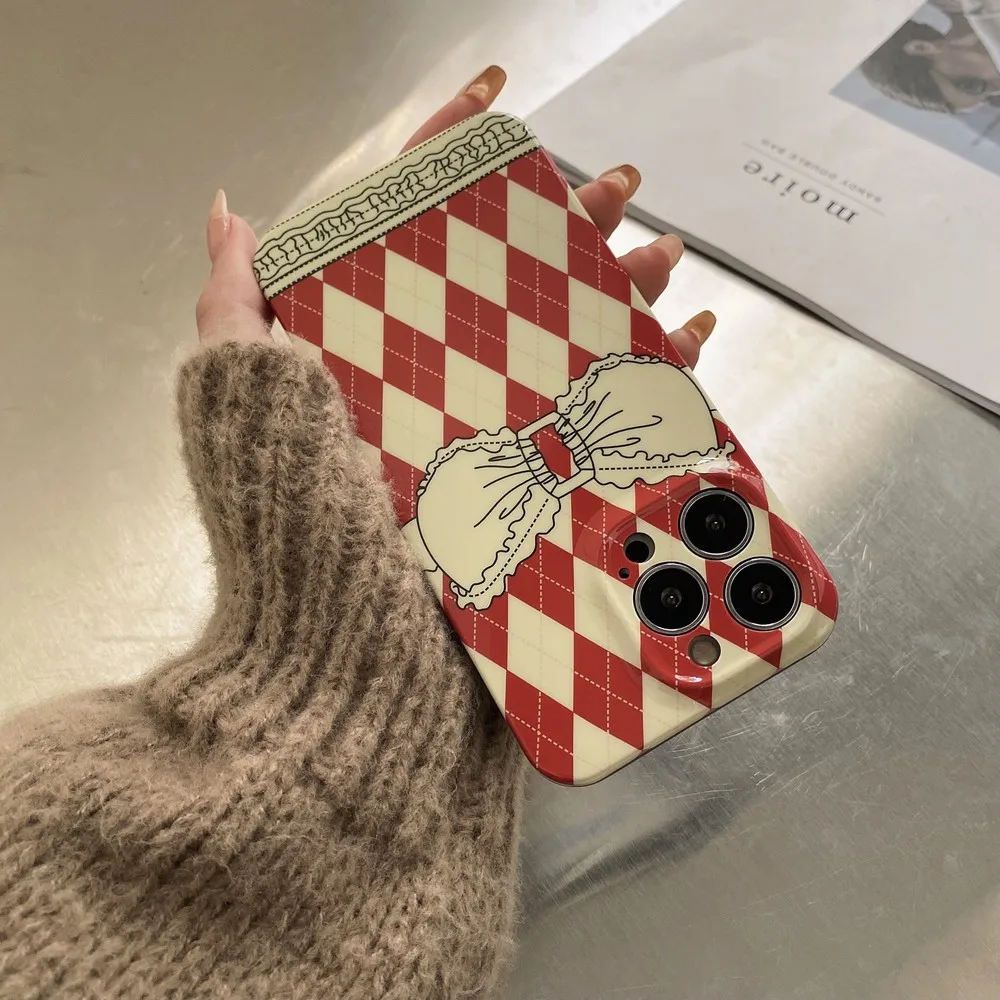 Мягкий чехол с красно-белым ромбовидным узором для iphone 11 12 13 Pro Max XS X XR 7 8 plus SE 2020