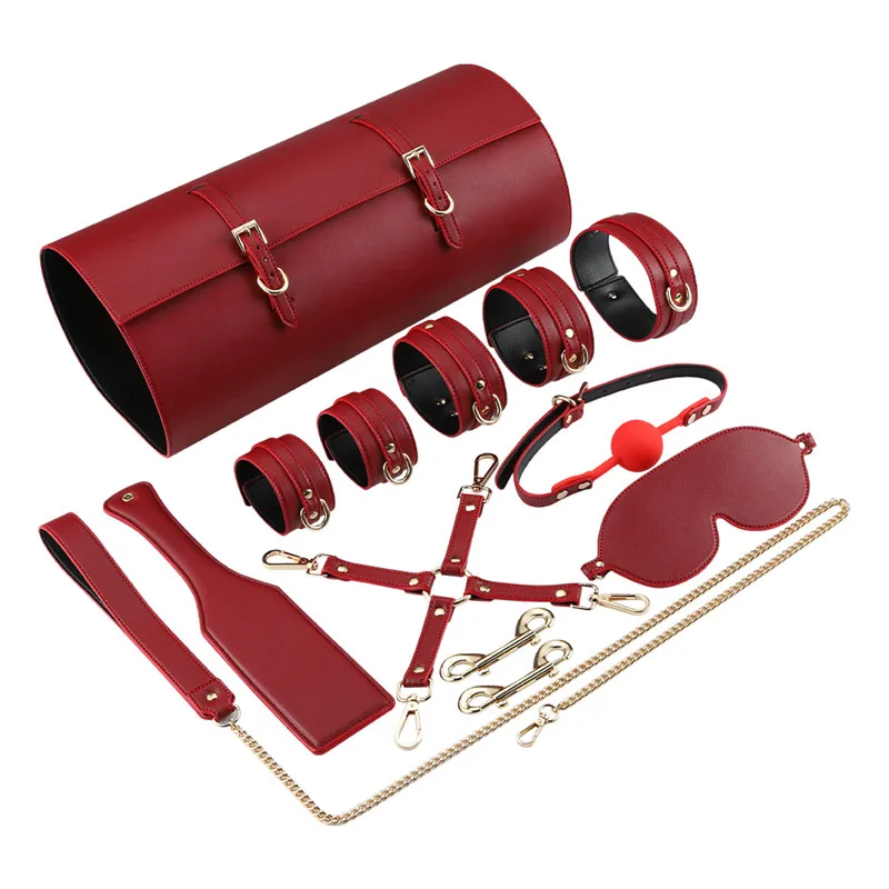 

Bondage Romance Kit for Couples Soft Red Black 9 Piece Bed Restraints for Sex Play Includes Fuzzy Hand Cuff SM Set