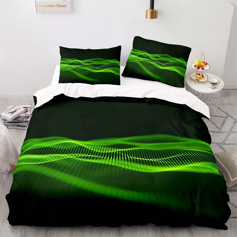 

Sci-fi Green Network Signal Pattern 180Ã—210 Duvet Cover Set With Pillowcase, 240Ã—220 Quilt Cover, King Size Bedding Set