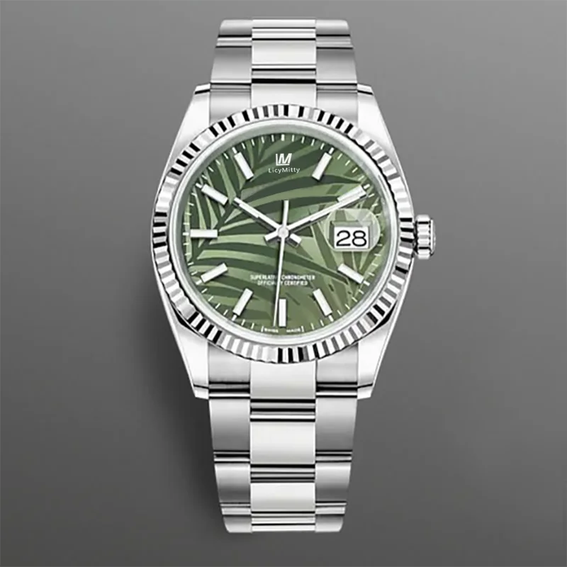 2021 Mens Watch 41mm Green Leaf Stripe Print Dial Datejust Sapphire Crystal Stainless Steel Automatic Mechanical Wristwatch