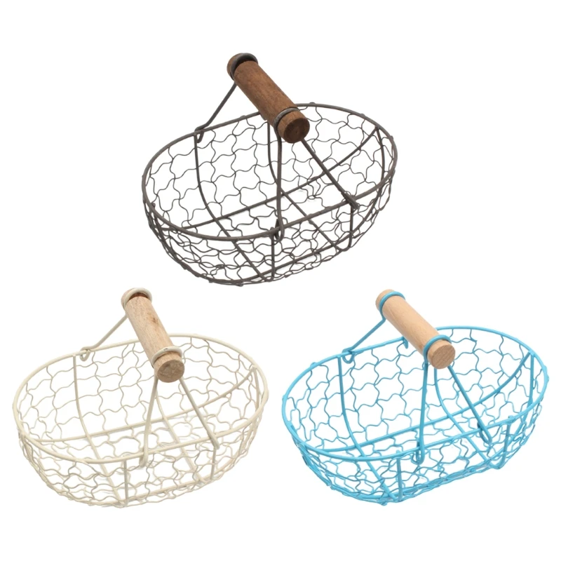 

Retro Iron Hollow-Out Desktop Storage Basket with Handle Metal Wire Mesh Basketry Desk Tray Creative Sundries Fruit Dessert P31E