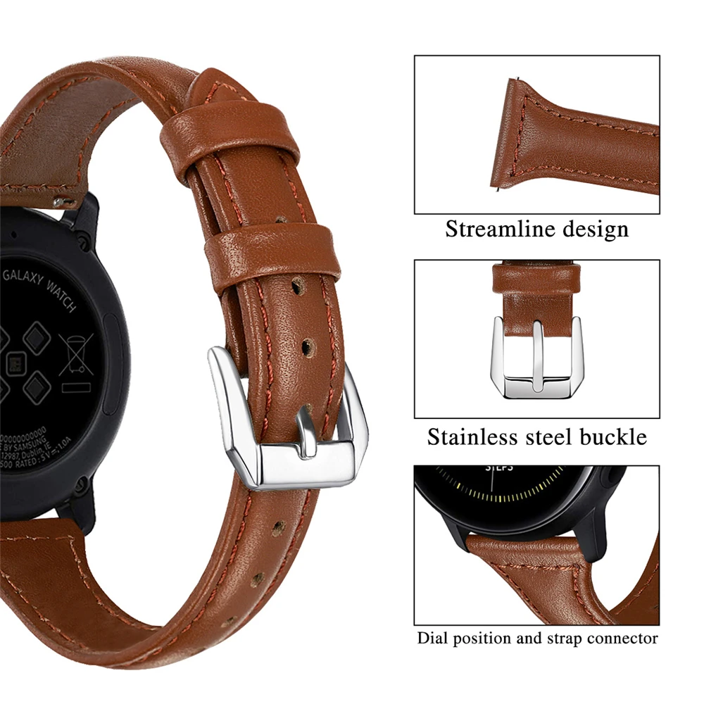 Кожаный ремешок для часов Samsung Galaxy Watch 46 мм 42 Active 2 из мягкой кожи коричневый 20 22 Gear