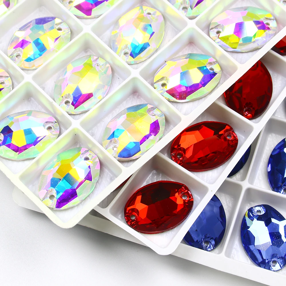 

50pcs 13*18mm Glitter Gems Flatback Rhinestones Oval K5 Glass Beads Sew On Strass Crystal Stone For DIY Craft Clothes Decoration