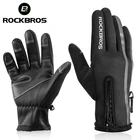 Велосипедные перчатки ROCKBROS для сенсорных экранов, зимние теплые ветрозащитные велосипедные перчатки с закрытыми пальцами, Нескользящие велосипедные перчатки для мужчин и женщин