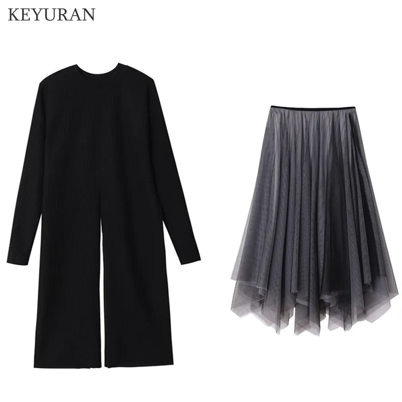 Женский комплект из 2 предметов элегантный пуловер и платье свитер сетчатая