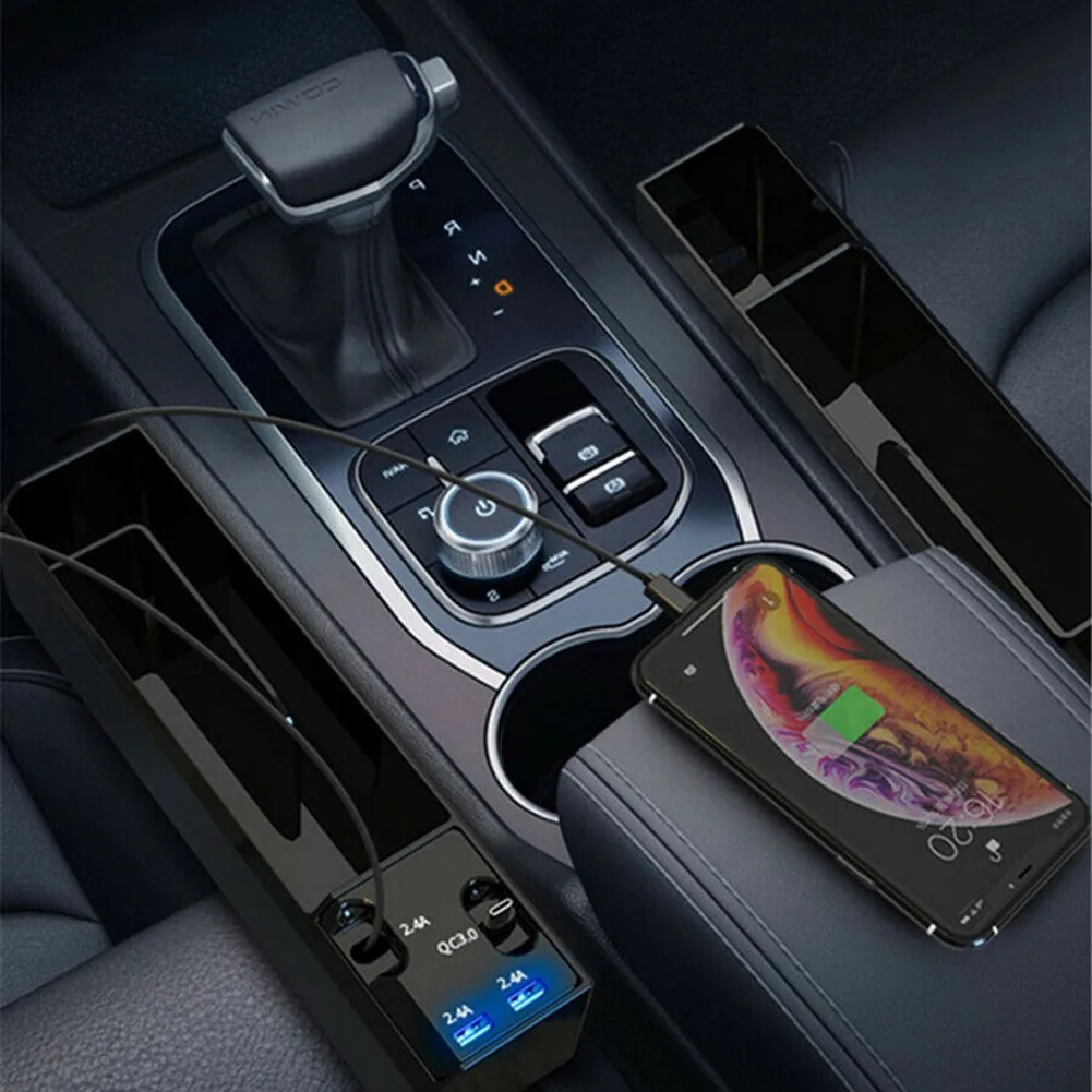 

1 Pcs Organizer Car Seat Charger Cable Dual USB Port Hollow Storage Box