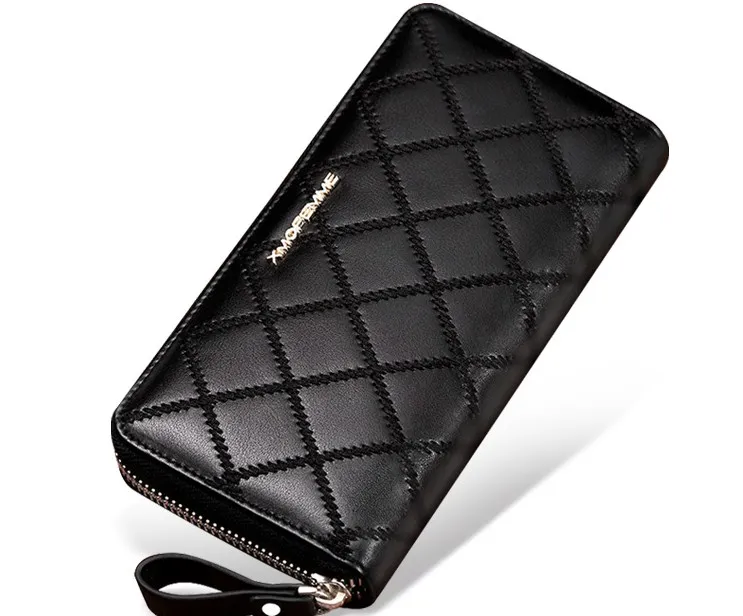 

genuine leather sheep skin wome plaid long purse soft wallet