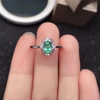 new 925 silver inlaid natural emerald ring womens ring simple and generous design