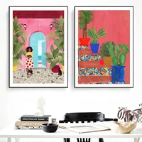 abstract wall art canvas painting girls leaves plants illustration nordic posters and prints pictures for living room home decor