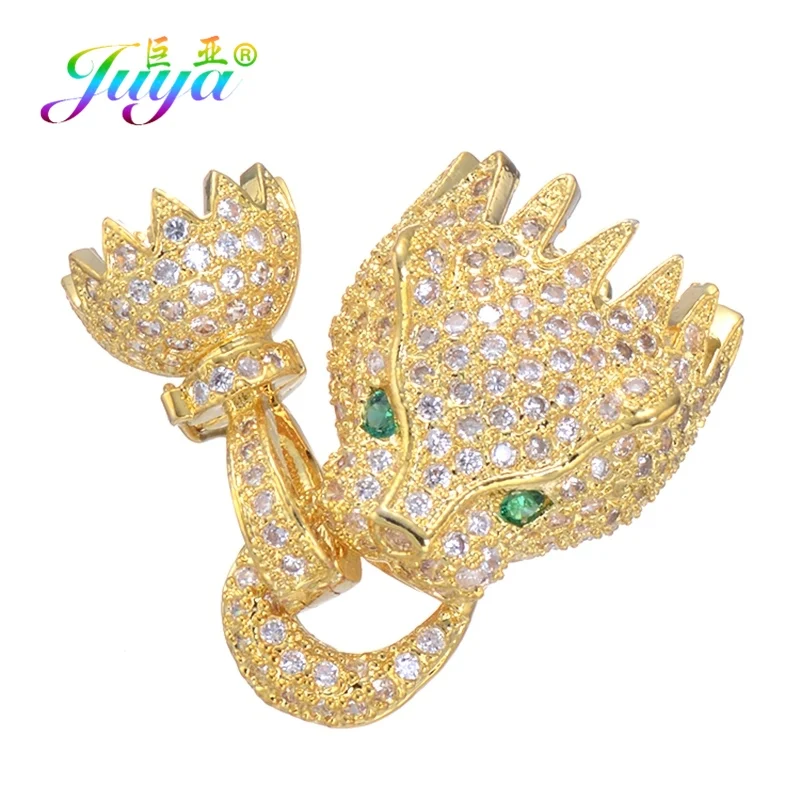 Gold Green Eye DIY Ювелирные компоненты поставки леопардовая голова Дракон блок жемчуг застежки для натурального камня жемчуг кристалл браслет ожерелье изготовление - Цвет: Gold Green Eye