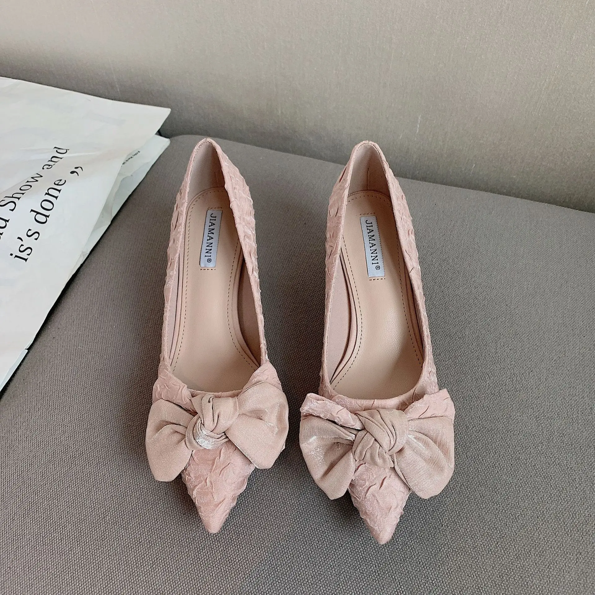 

Туфли-лодочки женские с острым носком, пикантные туфли на тонком каблуке, повседневная обувь без застежки, с милым бантом, весна 2022