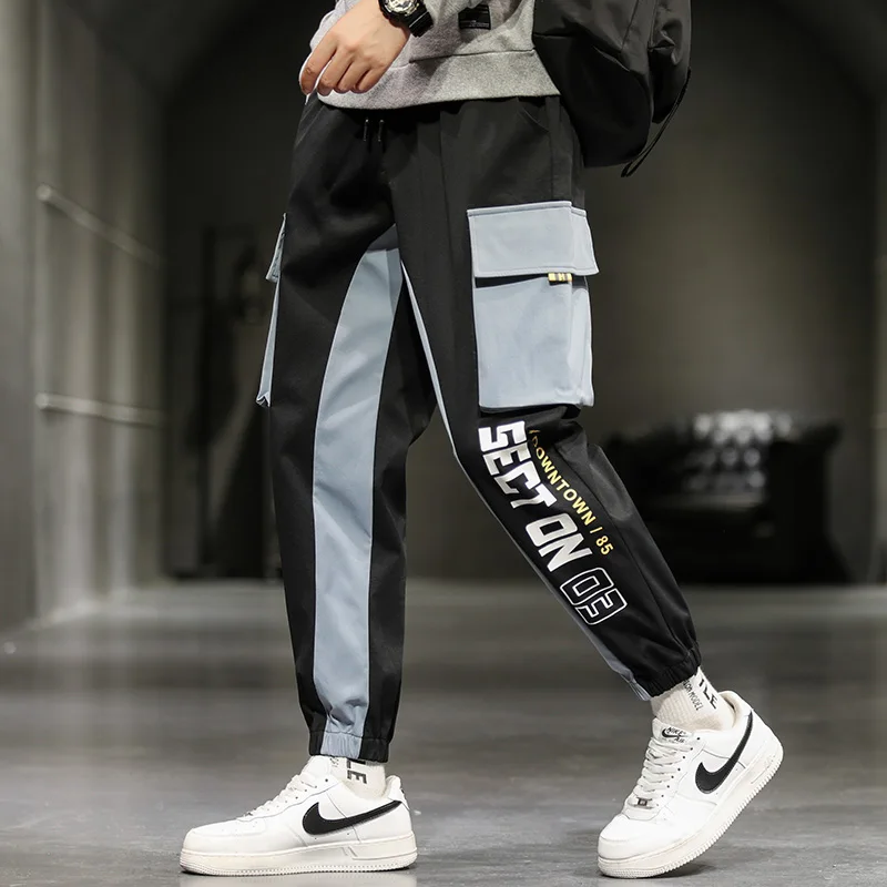 

SZMXSS Ribbons Harem Joggers Men Cargo Pants Streetwear Hip Hop Casual Multi-Pocket Cotton Track Pants Male Fashion Trousers