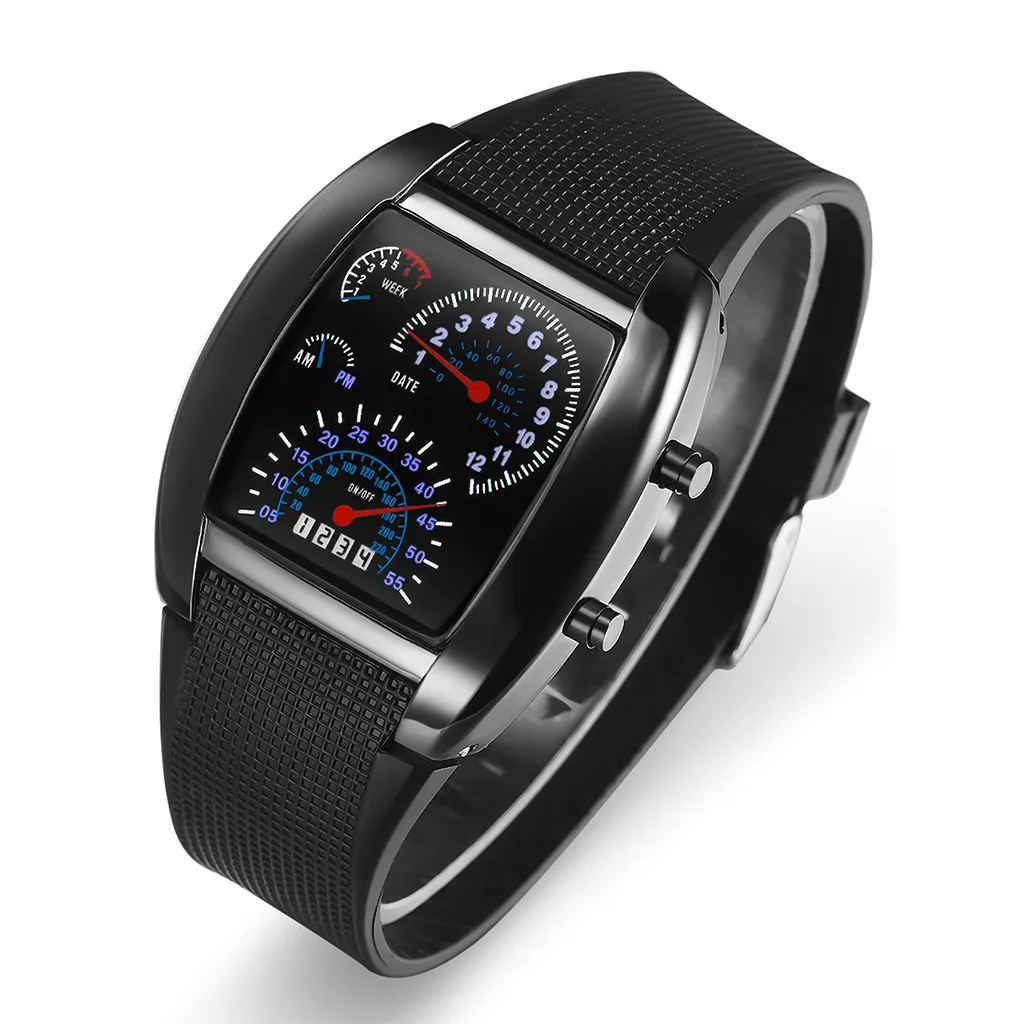 

Plastic strap fashion watch Classic square alloy watch head LED sports watch Student men's watch