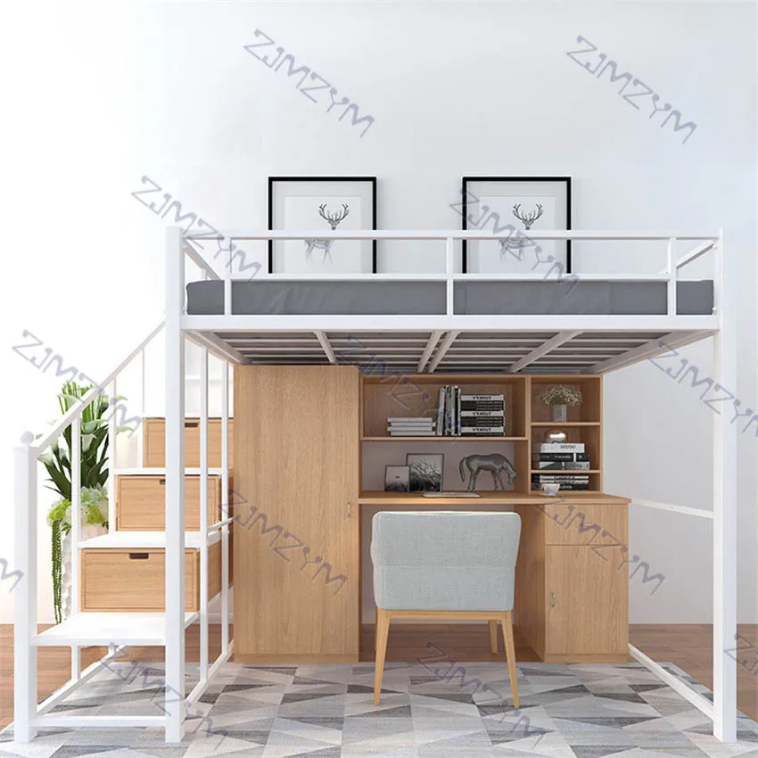 Nordic Metal Bed Space Saving Student Dormitory Bunk Sturdy Frame Easy Assembly Loft With GuardRail Ladder  | Мебель