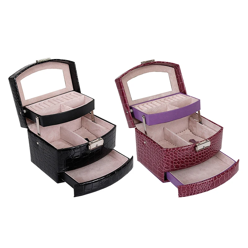 LASPEAL Автоматическая трехслойная кожаная шкатулка для ювелирных изделий Коробка