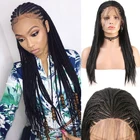 Длинные косички, парик с плетением, термостойкие волосы из волокна, синтетический парик на сетке спереди для женщин с детскими косичками, парики