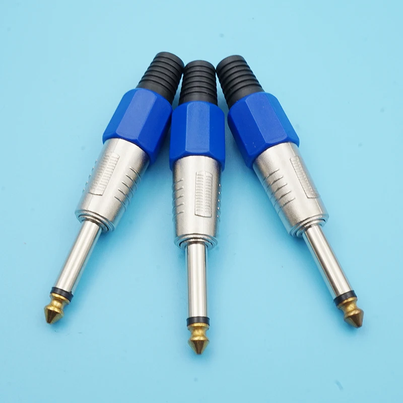 

50pcs Swiss Style 6.3mm Sophomore Mono Microphone Connector Plug 6.35 Audio Male Jack Welding Wire Converter Socket Adapter Blue