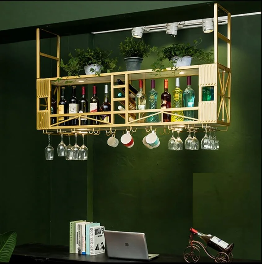 

Gold light luxury hanging iron household red wine cup rack upside down