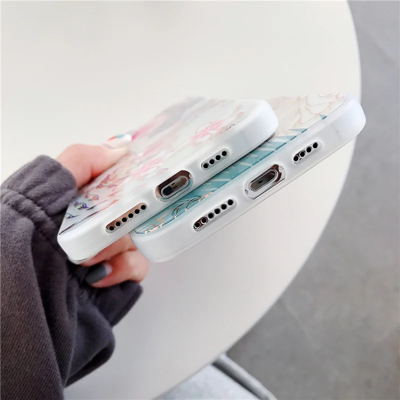 

Plating Transparent Flowers Leaves phone case for iphone 11 11Pro 12 12Pro Max X XR XS Max SE2020 7 8 Plus Soft silicone cover