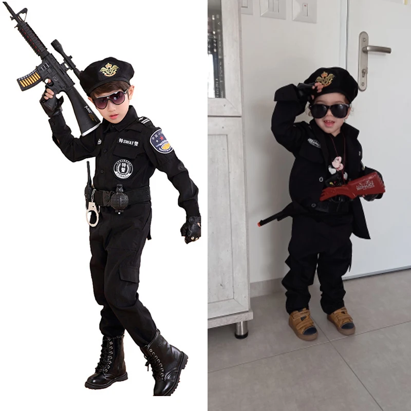 

New Children Traffic Special Police Cosplay Costumes Halloween Carnival Party Policemen Uniforms for Kids Army Boys Clothing Set