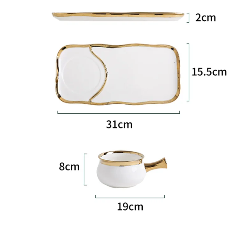 

Creative Ceramic Tableware Set Light Luxury Handle Bowl Breakfast Tableware Sushi Plate Dining Table Decoration Service Tray