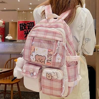 est plaid transparent pvc kawaii contrast color girls college leisure kawaii backpack large nylon school backpack for women bags