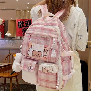 est plaid transparent pvc kawaii contrast color girls college leisure kawaii backpack large nylon school backpack for women bags free global shipping