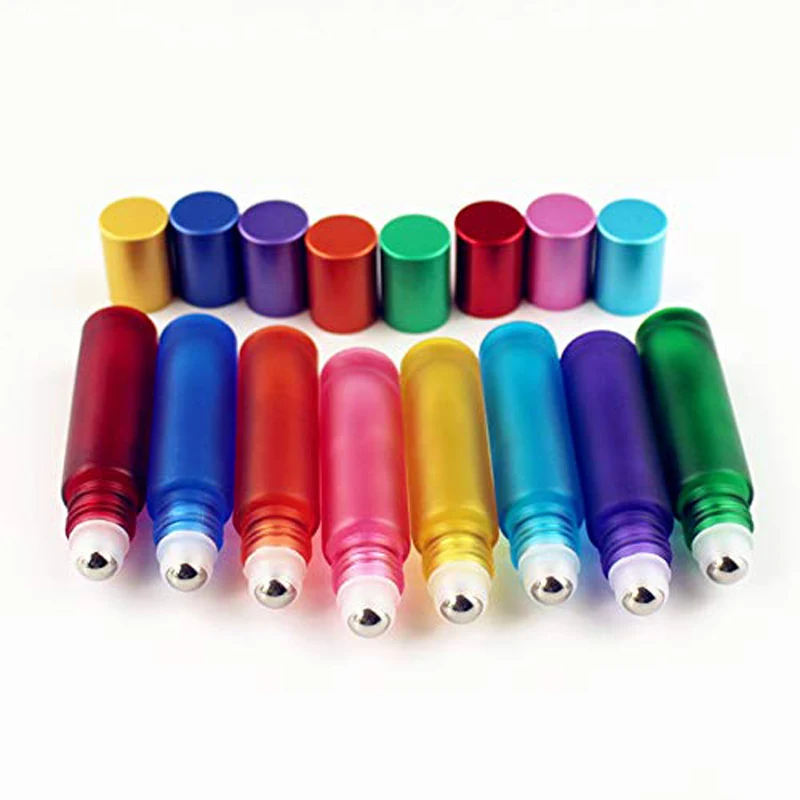 

30pcs 10ml Colorful Frosted Roll on Bottles Glass Roller Ball For Essential Oils Refillable Massage Vials For Aromatherapy