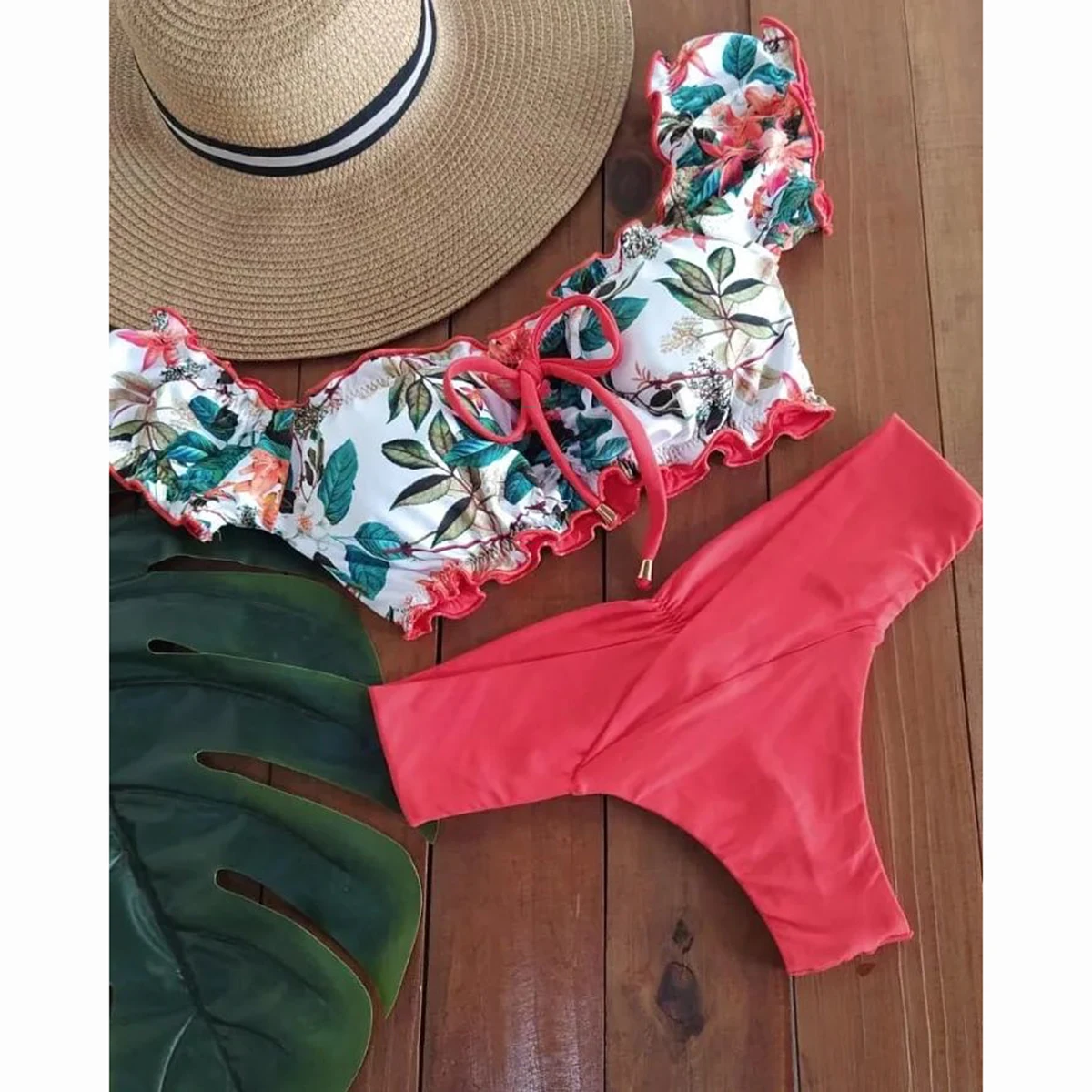 

2022 Sexy Bikini High Waist Women Swimsuit Ruffle Female Swimwear Brazilian Bikini Set Floral Bathing Suit Swimming Beachwear