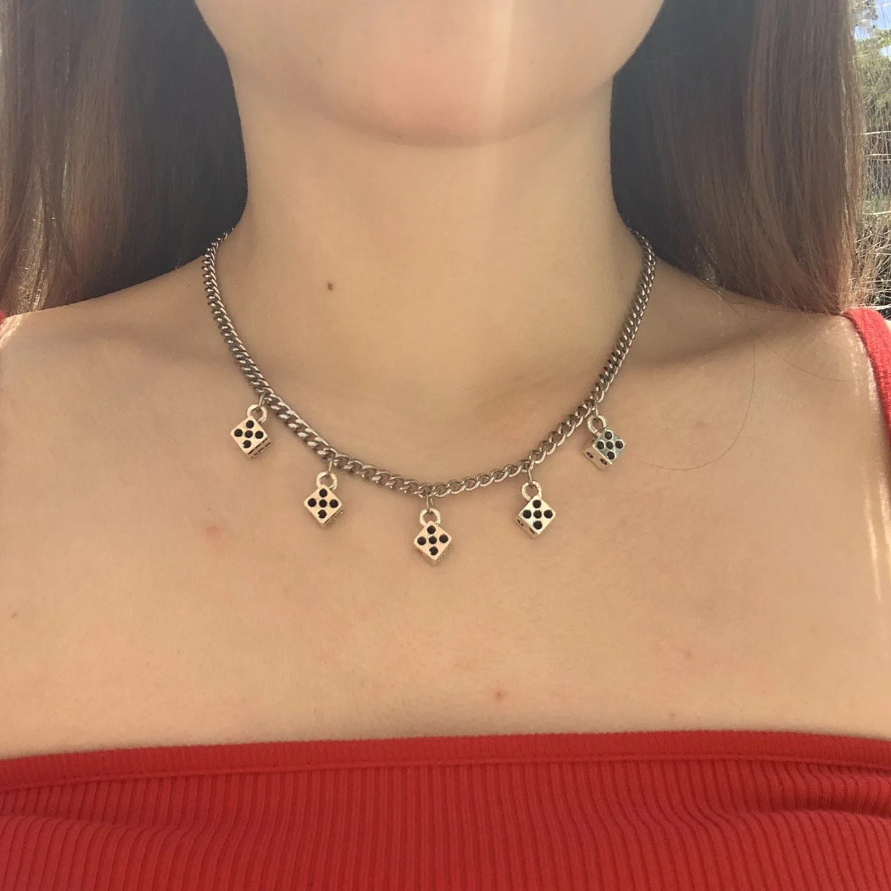 

Gothic Punk Silver Color Clavicle Chain femme Collares Necklaces Geometric Dice Pendant Necklace For Women Hip hop bijoux kolye