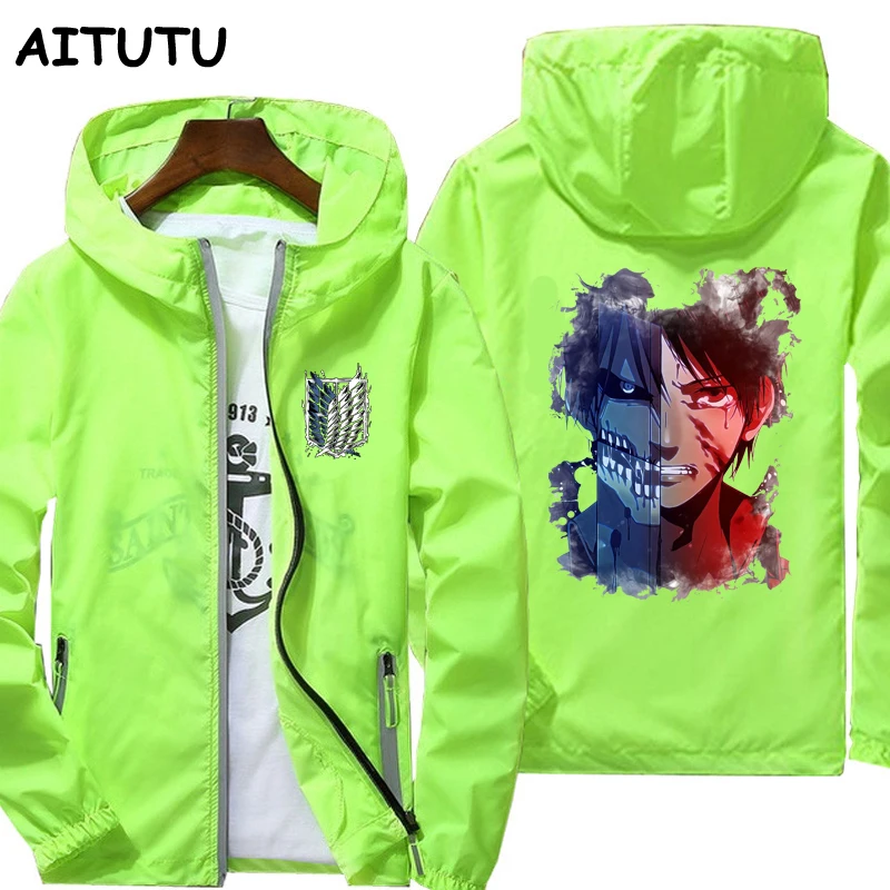 

Mens windbreaker jacket attack on titan anime summer Sun protection jacket women sports Cycling Thin hooded zipper coats clothin