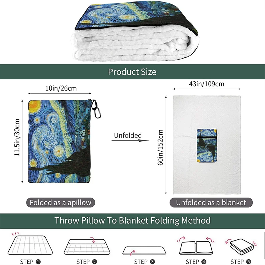 vender Noite Estrelada Viagem Travesseiro Cobertor Dois-em-um Mochila Cinta E Compacto Avião Saco Cintura Suporte 60x43 Polegadas