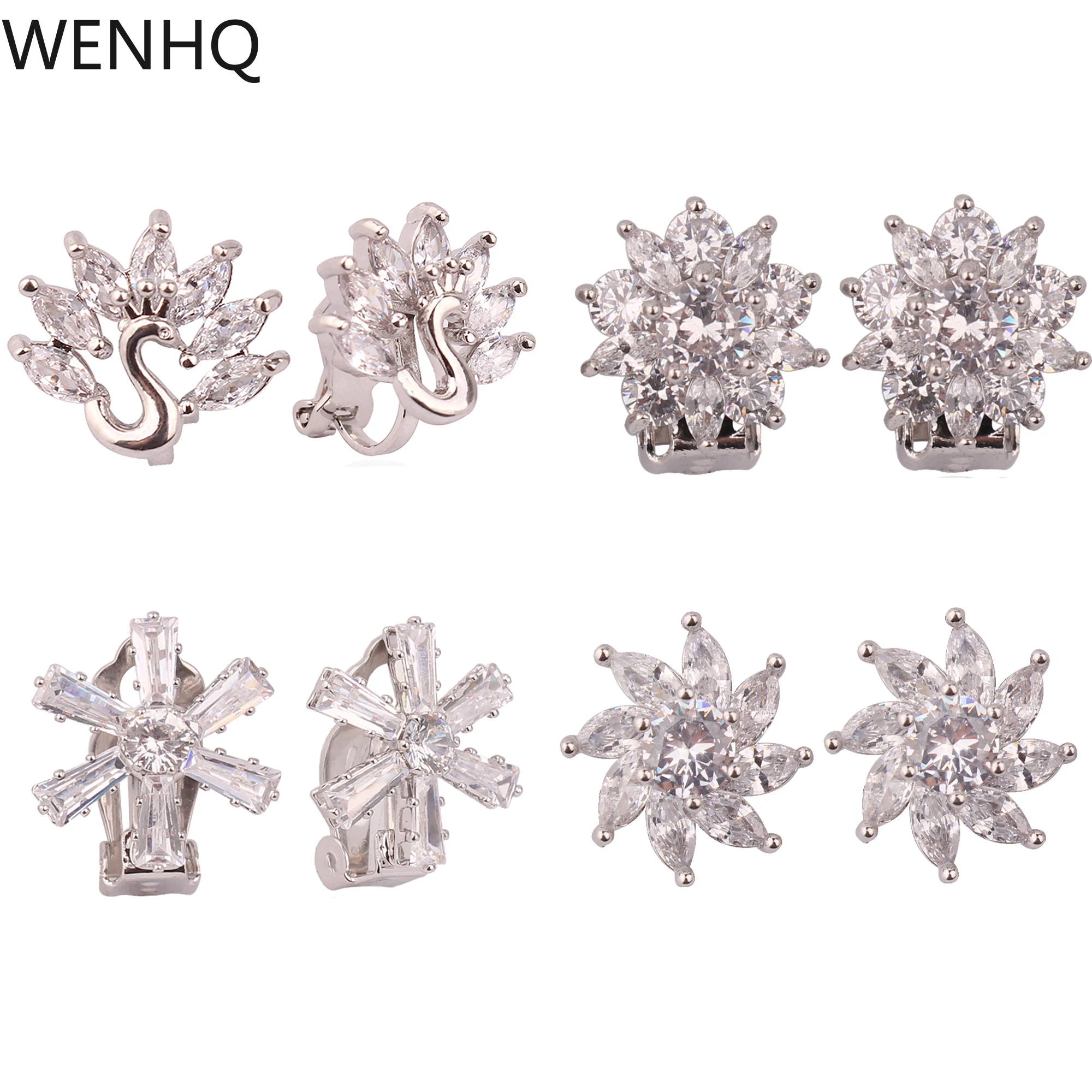 

WENHQ New Clip on Earrings No Pierced for Women Bridesmaid Wedding Party Luxury Fashion Stud Cuff Clip Earrings Charm Ear Clip