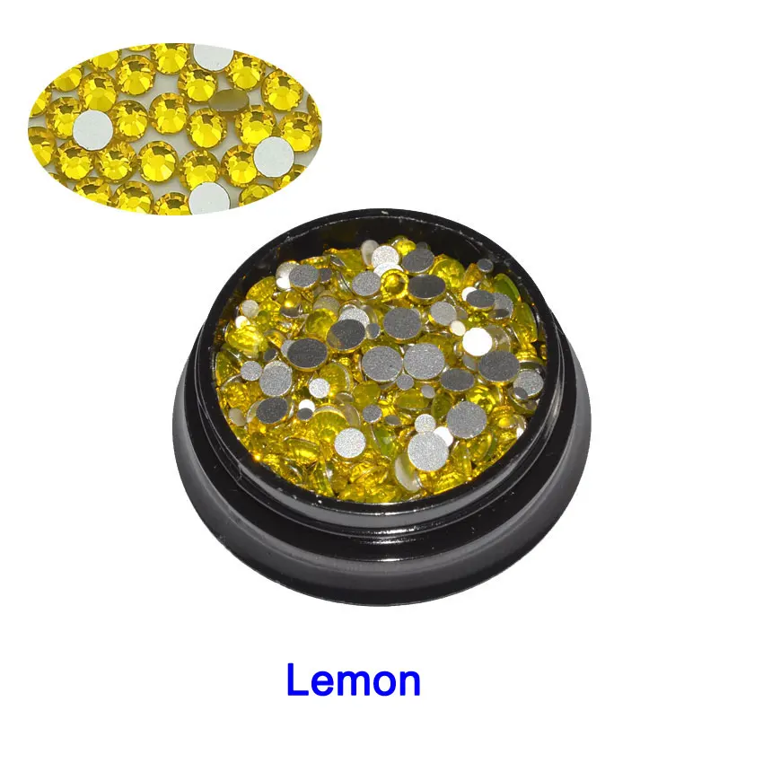 Lemon 1 коробка Стразы для ногтей плоские стеклянные кристаллы 350 шт смешанный размер Charm очаровательные драгоценные камни декорации аксессуары для ногтей аксессуары - Цвет: Lemon