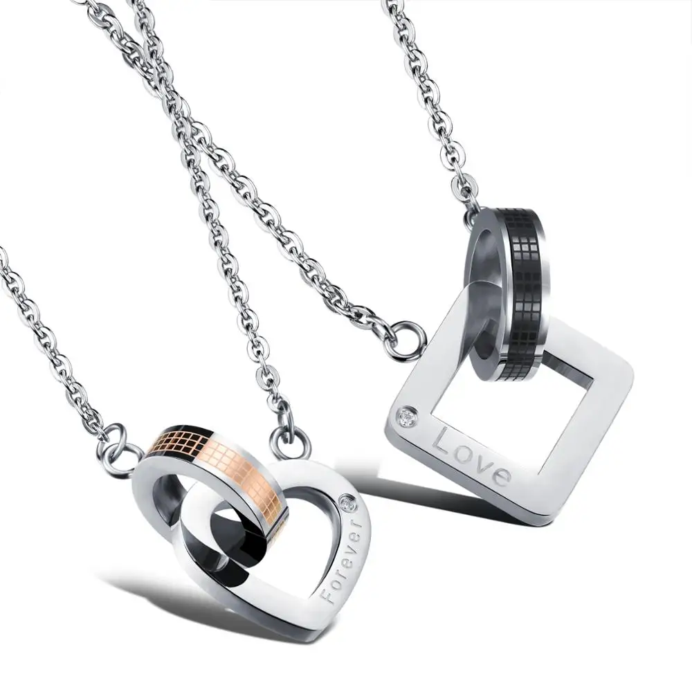 

Necklaces Pendants Couple Necklace for Men and Women Heart and Square Paired Pendant Valentines Day Gift