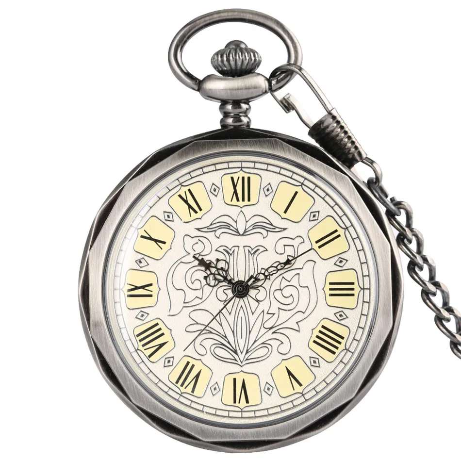 Silver/Black Manual Mechanical Pocket Watch Exquisite Roman Numerals Round Dial Antique Pendant Hand Winding Timepiece Gift