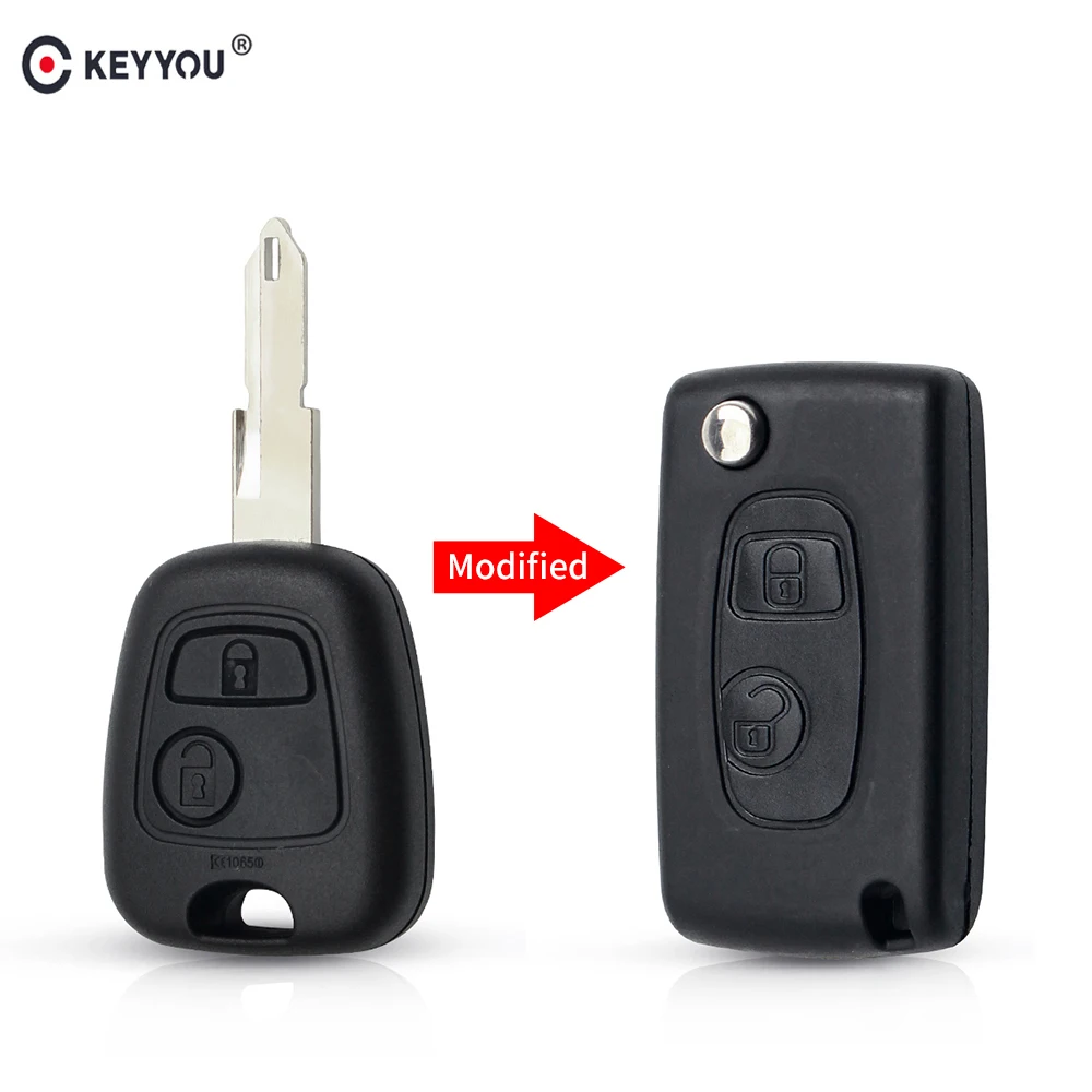Ключ KEYYOU для Peugeot 106 206 306 406 Citroen C2 C3 Xsara Picasso складной с 2 кнопками|Ключ от авто| |