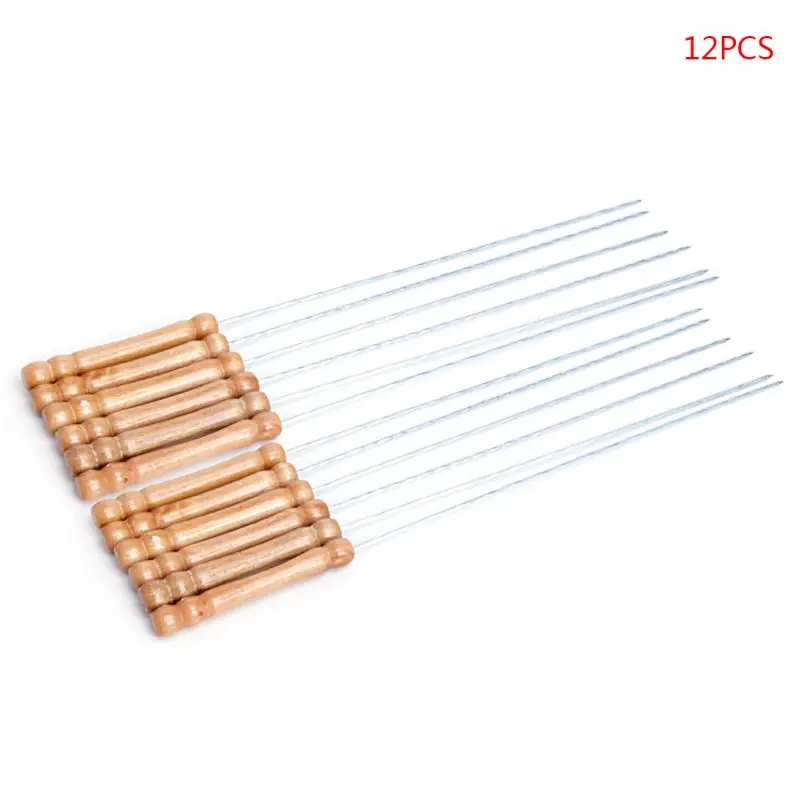 

12pcs Stainless Steel BBQ Roast Barbecue Skewer Grill Kebab Needles Stick Wood Handle cooking accessories barbeque accessories