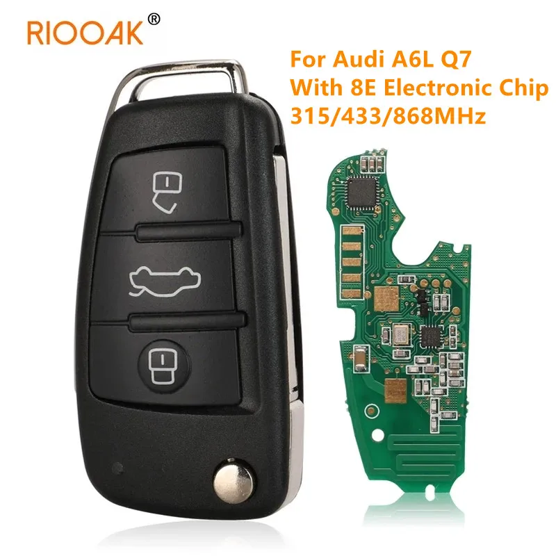 RIOOAK 315/433/868MHz  8E Electronic Chip 8E0837220Q/M/T/R Af Flip 3 Button Remote Car Key Fob For 2005 - 2011 Audi A6L Q7