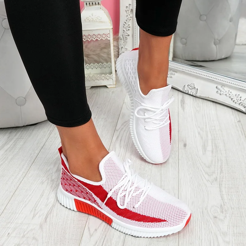 

2021Women's Vulcanized Female Lace Up Mesh Sneakers Shoes Round Toe Casual Walking Shoes Mesh Flat Anti-slip Women Sneakers